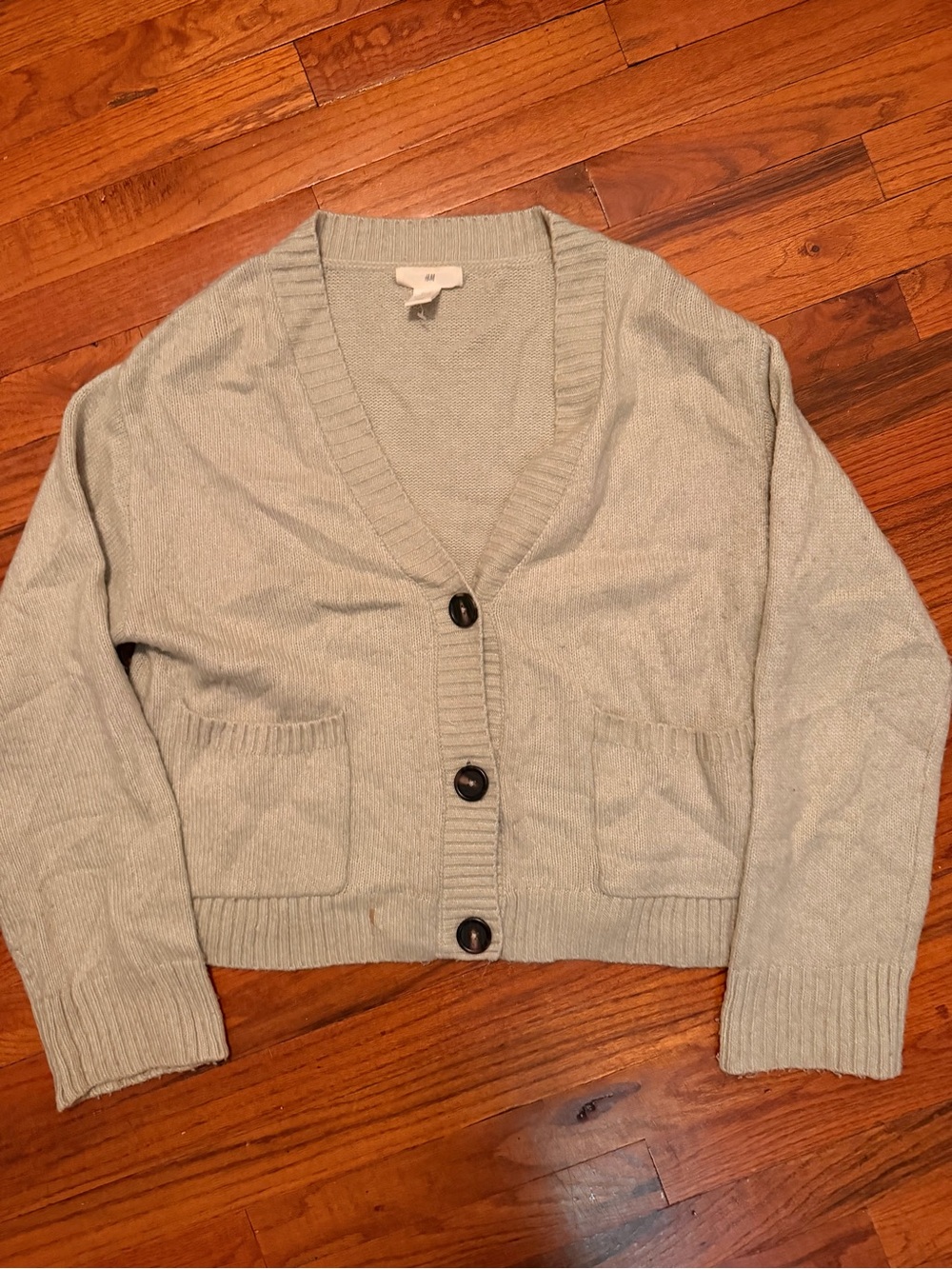 Light Gray V-Neck Button Cardigan Sweater